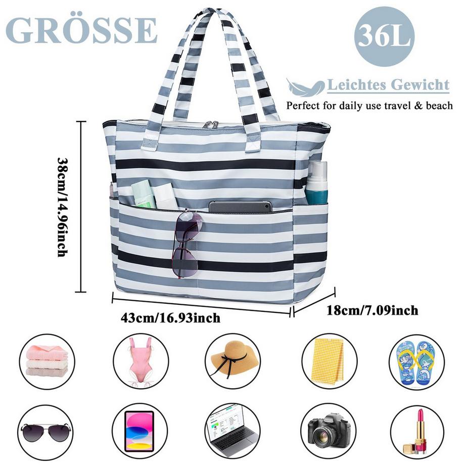 Only-bags.store Grande borsa da spiaggia a righe con cerniera  