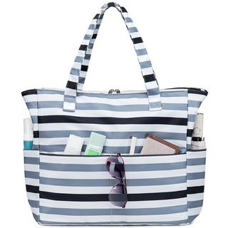 Only-bags.store Große gestreifte Strandtasche mit Reißverschluss  