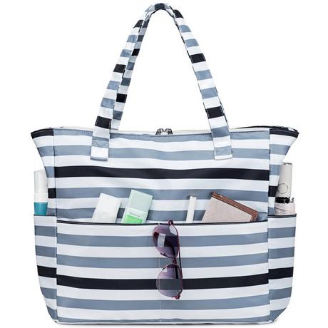 Only-bags.store Große gestreifte Strandtasche mit Reißverschluss  