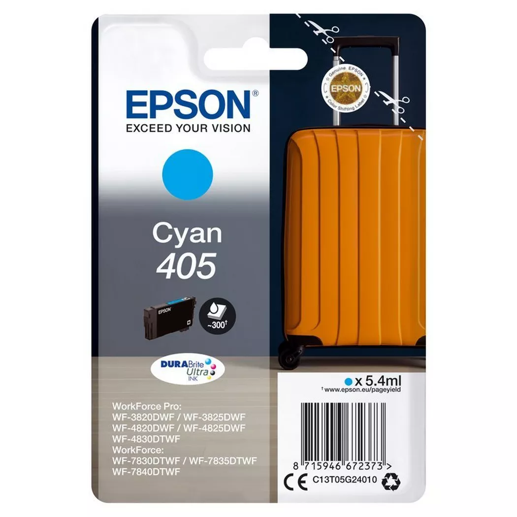 Epson – Tintenpatrone 405 cyan T05G24010 WF-7830DTWF 300 Seiten, Cyan-Blau, One Size
