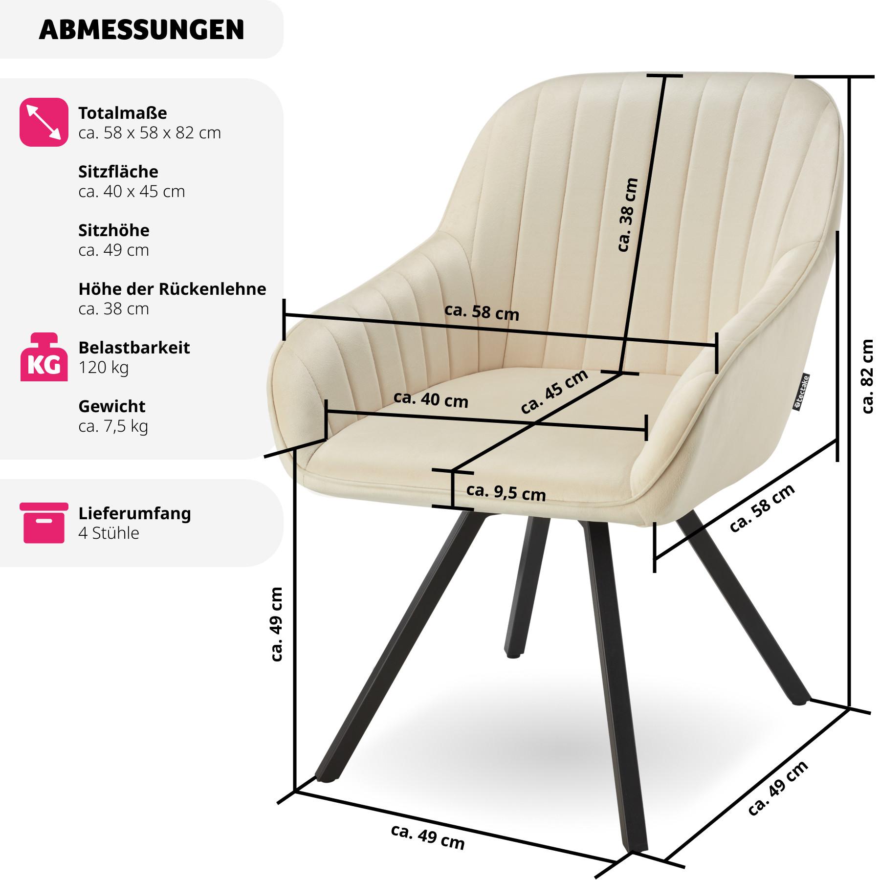 Tectake Chaise pivotante avec accoudoirs Snug en velours, rembourrée  