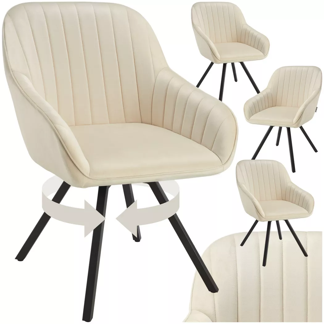 Tectake - Lot 4 chaises pivotantes à 360° avec accoudoirs velours crèmes