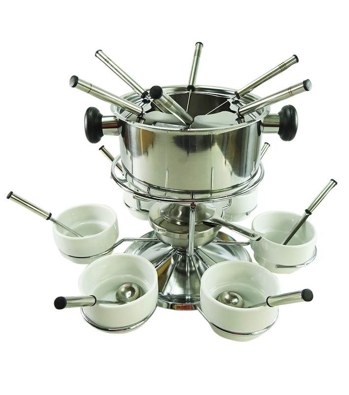 rotel  rotel Fondue-Set (Chinoise / Bourguignonne) mit Edelstahlpfanne, 6 Fonduegabeln und 6 weissen Saucenschalen 