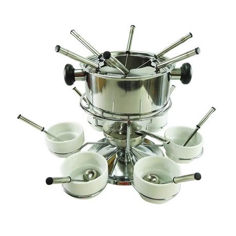 rotel  rotel Fondue-Set (Chinoise / Bourguignonne) mit Edelstahlpfanne, 6 Fonduegabeln und 6 weissen Saucenschalen 