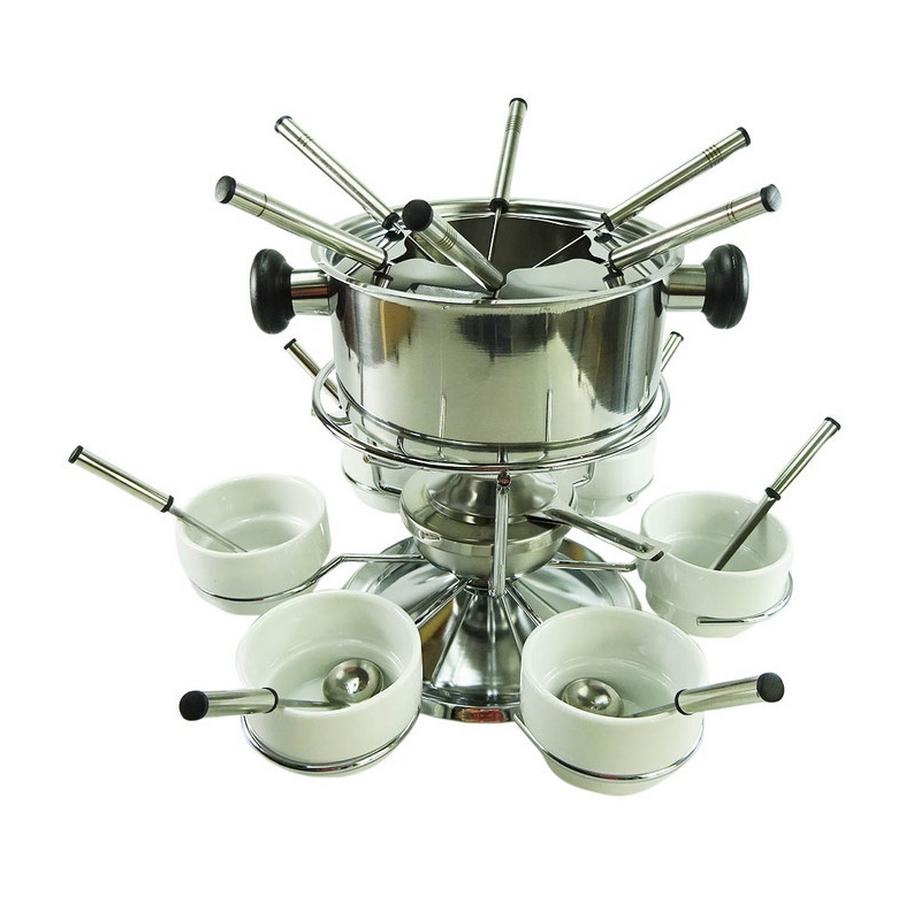 rotel  rotel Fondue-Set (Chinoise / Bourguignonne) mit Edelstahlpfanne, 6 Fonduegabeln und 6 weissen Saucenschalen 