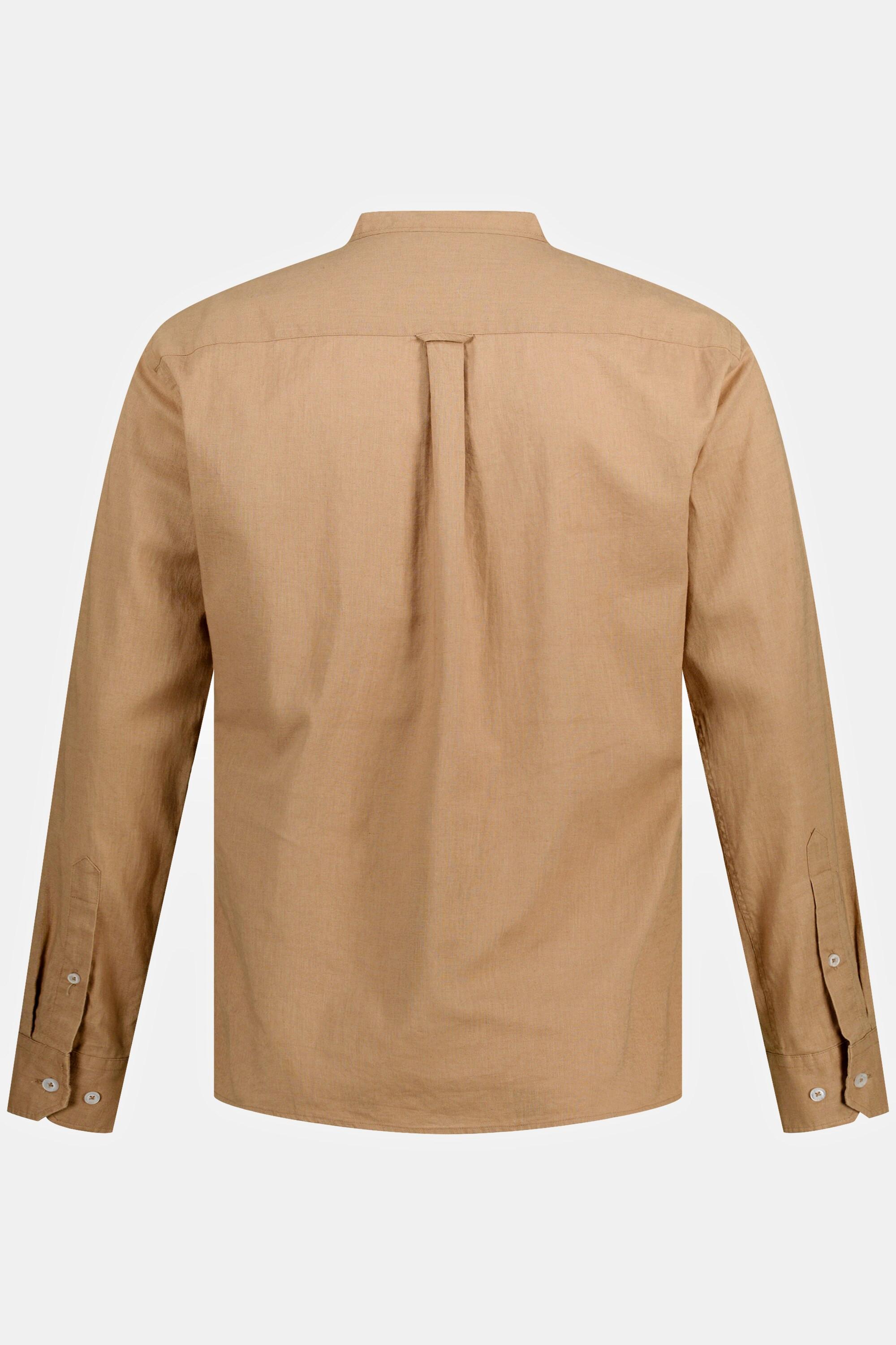 JP1880  Camicia in misto lino dalla vestibilità moderna con colletto alla coreana e maniche lunghe 