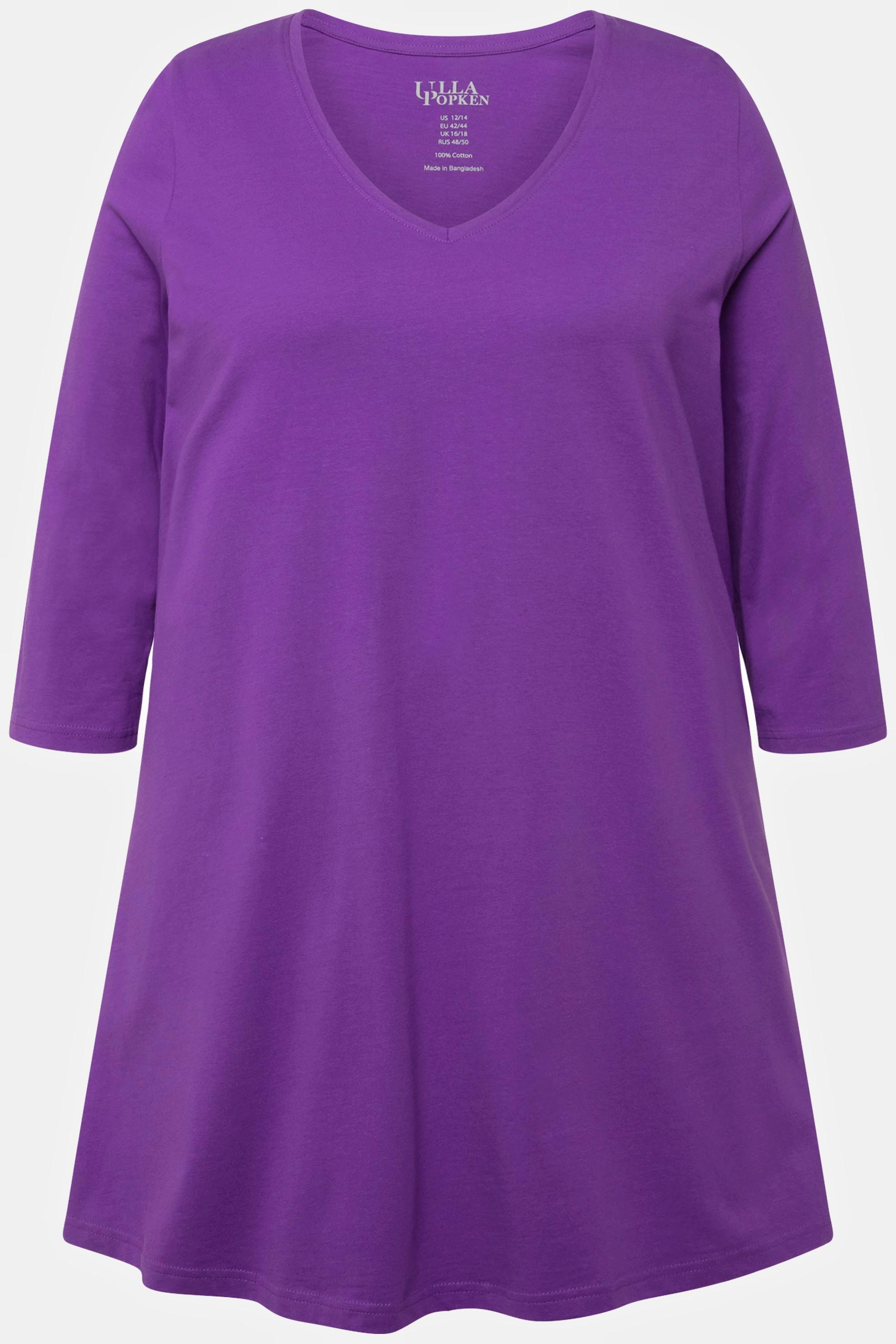 Ulla Popken  T-shirt long, silhouette en A, col V, manches 3/4 