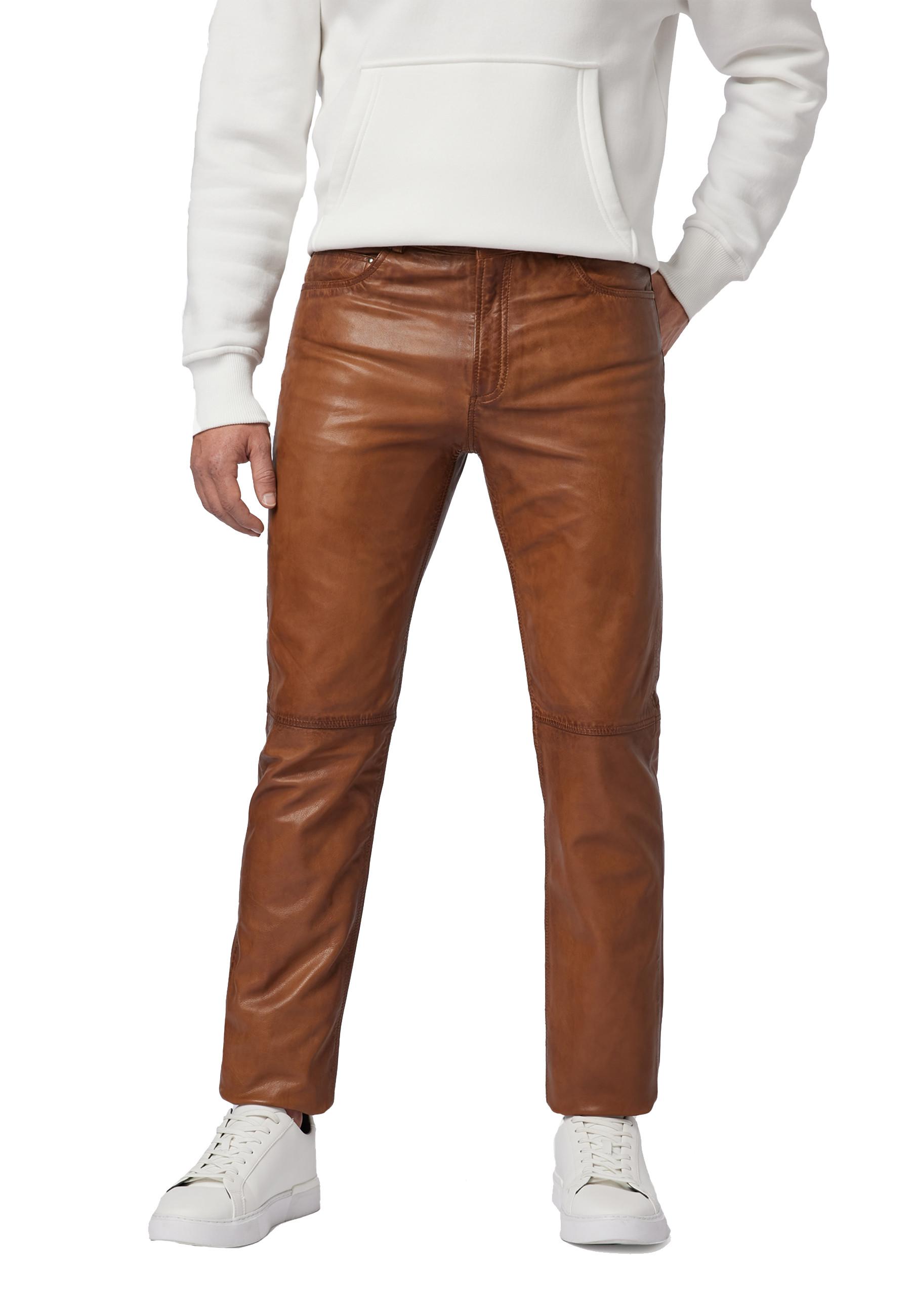 RICANO  Pantaloni in pelle da uomo, Trant Pant, jeans in pelle a cinque tasche in pelle d'agnello lavata. 