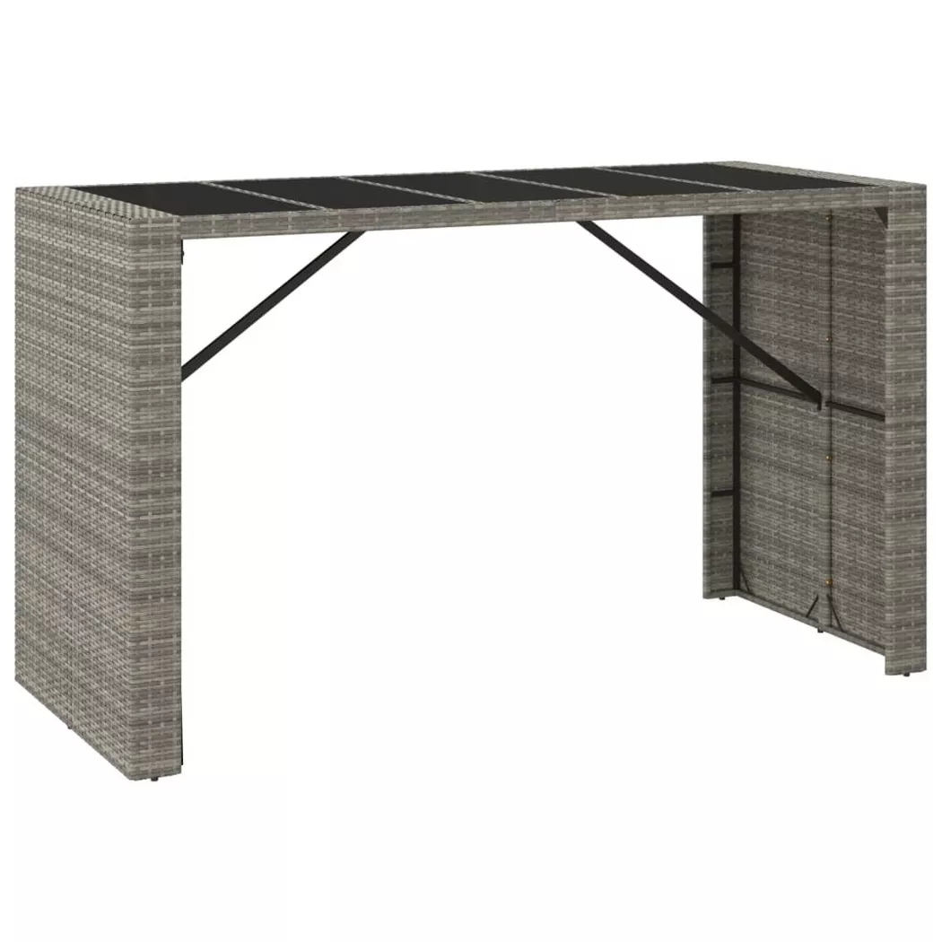 vidaXL Table de bar et dessus en verre gris 185x80x110 cm poly rotin362601