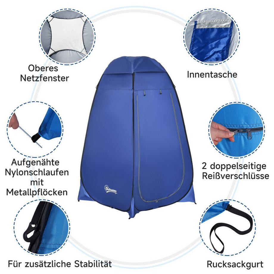 Northio  Pop Up Toilettenzelt Mobiles Camping Duschzelt Umkleidezelt Mit Innentasche Duschkabine Wasserfest Polyester Dunkelblau 120 X 120 X 190 Cm 