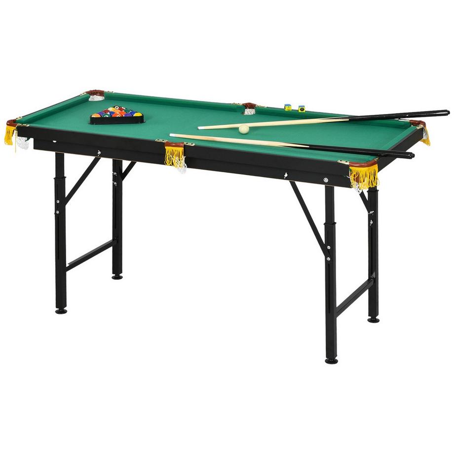 Northio  Billardtisch 4,6Ft Klappbar 140 X 60 X 55-75 Cm Tischbillard Mit Zubehör, Dreieck, 2 Queues, 16 Kugeln Für Jugend, Erwachsene, Stahl, Grün 