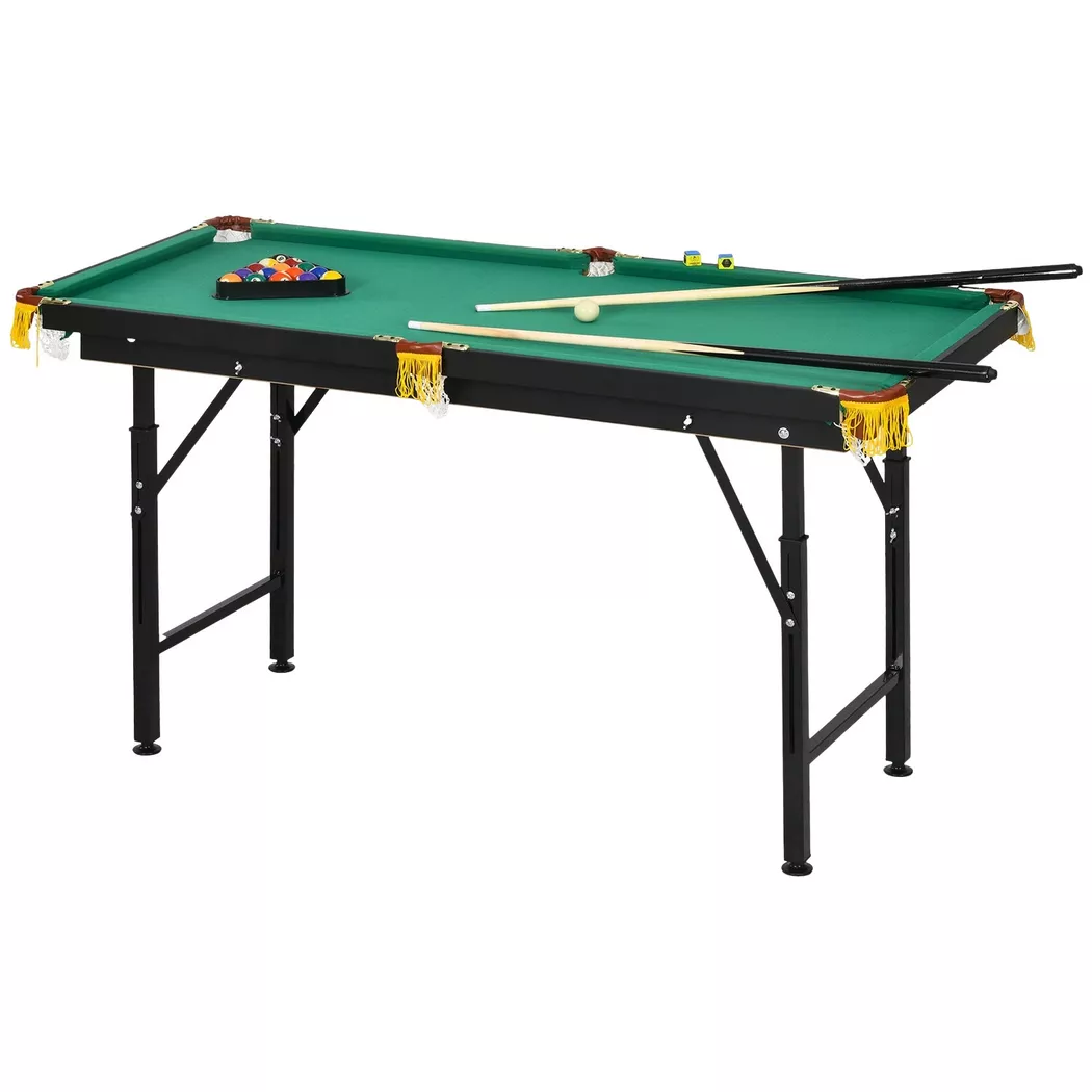 Northio - Table De Billard 4,6 Pieds Pliable 140 X 60 X 55-75 Cm Table De Billard Avec Accessoires, Triangle, 2 Queues, 16 Boules Pour Jeunes, Adultes, Acier, Vert, One Size