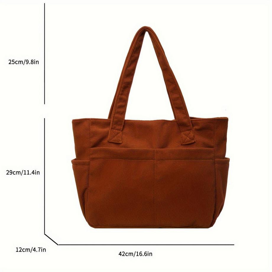 Only-bags.store Chic Cord Tote Bag Mehrere Taschen Uni Farbe  