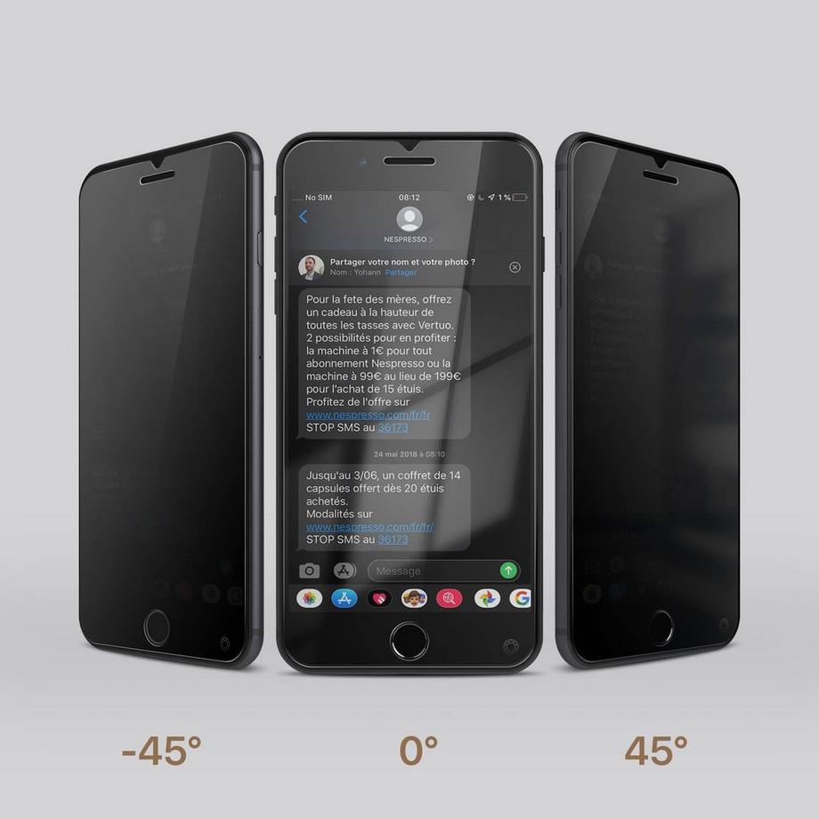 Force Power  Verre iPhone 7 Plus, 8 Plus Anti-espion 