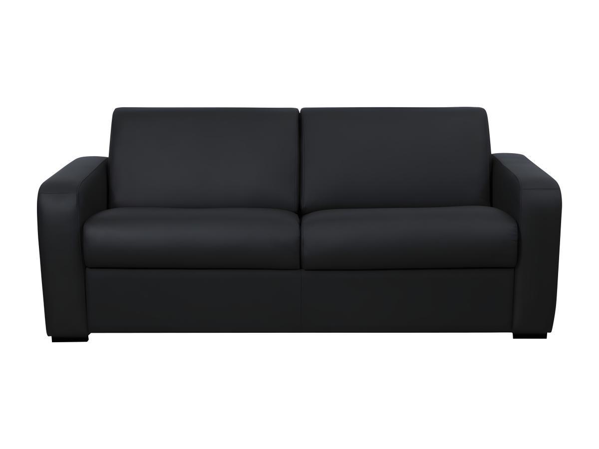 Vente-unique Schlafsofa mit Matratze 4-Sitzer - Matratze 22 cm - Leder - Schwarz - BEVIS  