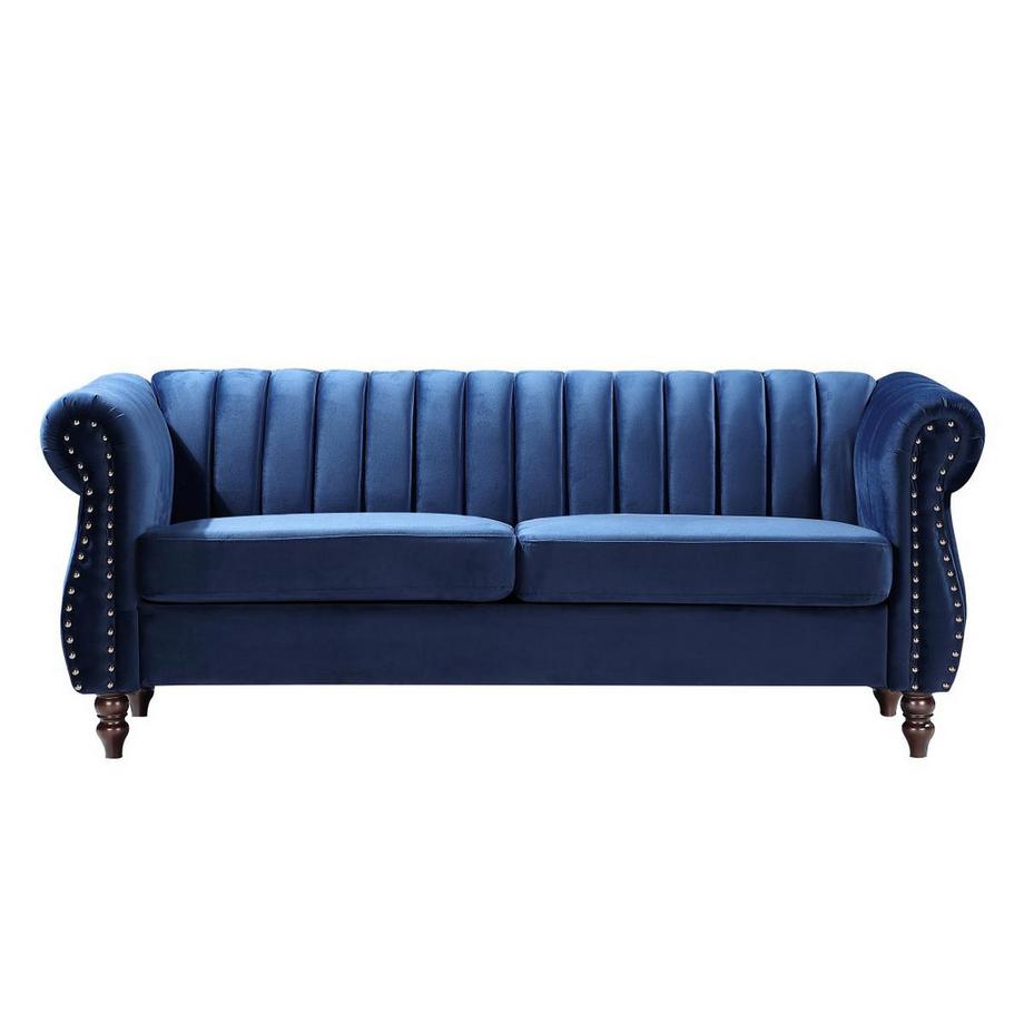 Vente-unique Divano Chesterfield 3 posti in Velluto Blu reale - TRUMBO  