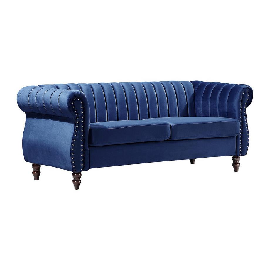 Vente-unique Divano Chesterfield 3 posti in Velluto Blu reale - TRUMBO  