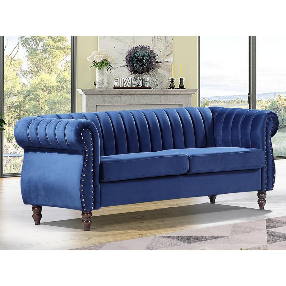 Vente-unique Divano Chesterfield 3 posti in Velluto Blu reale - TRUMBO  