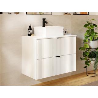 Vente-unique Mobile per bagno sospeso con scanalature e lavabo da appoggio L80 cm Bianco - ZEVINI  