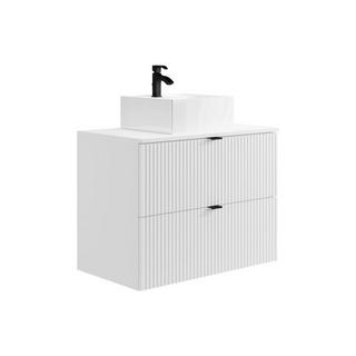 Vente-unique Mobile per bagno sospeso con scanalature e lavabo da appoggio L80 cm Bianco - ZEVINI  