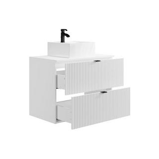 Vente-unique Mobile per bagno sospeso con scanalature e lavabo da appoggio L80 cm Bianco - ZEVINI  