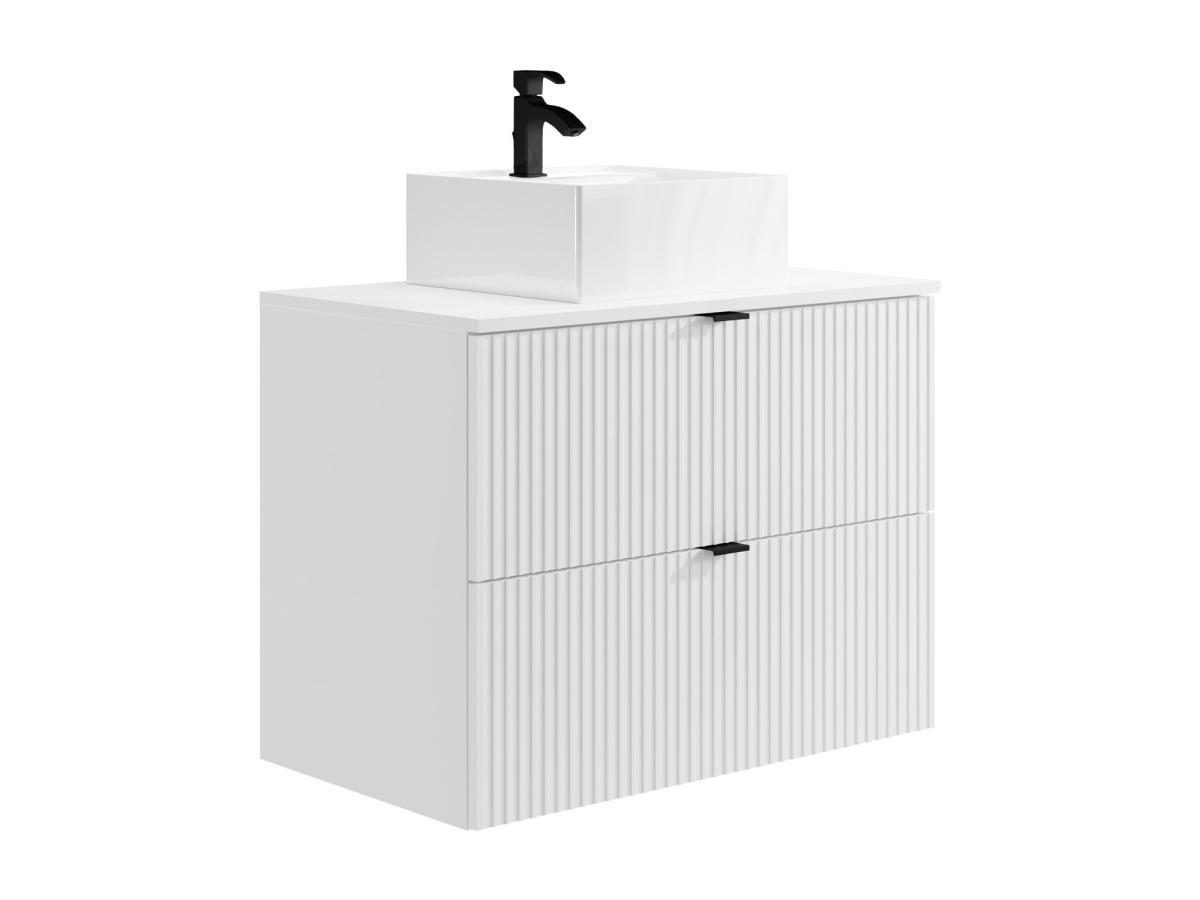 Vente-unique Mobile per bagno sospeso con scanalature e lavabo da appoggio L80 cm Bianco - ZEVINI  