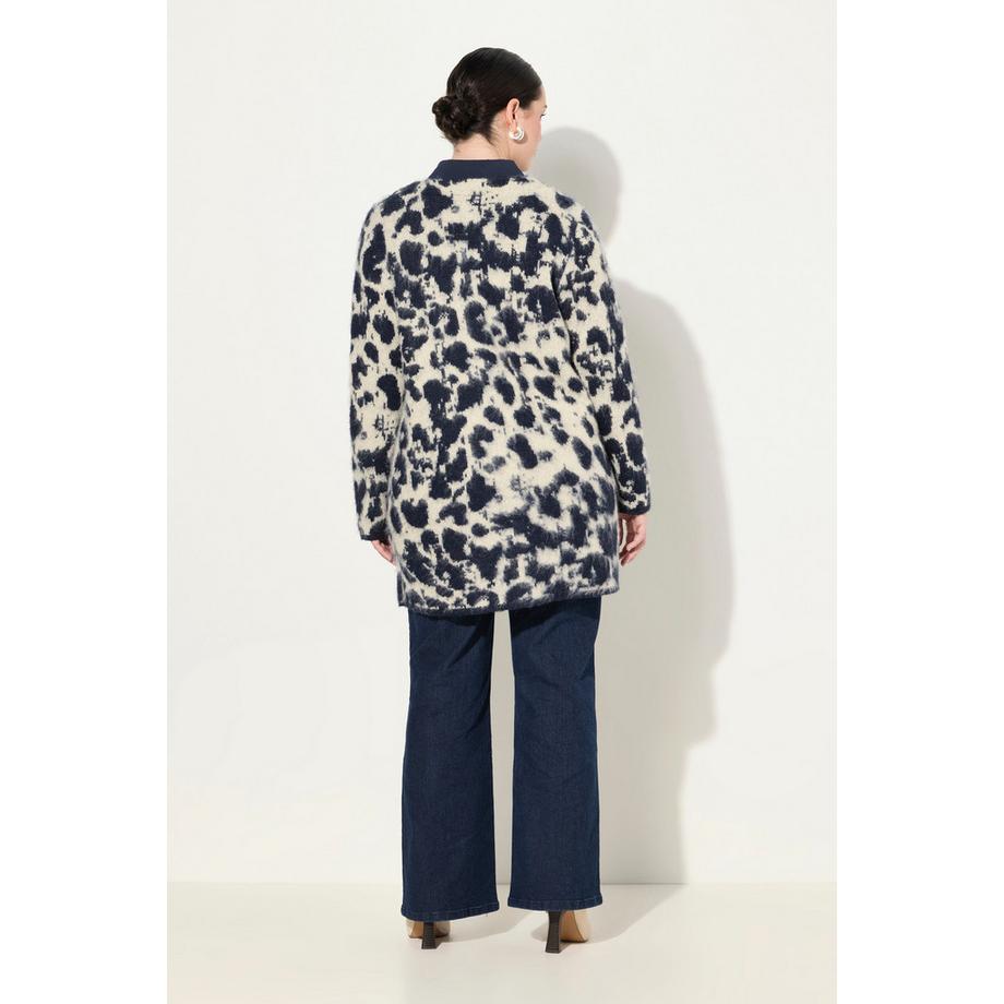 Ulla Popken Cardigan Col V Imprimé Léopard avec Laine  