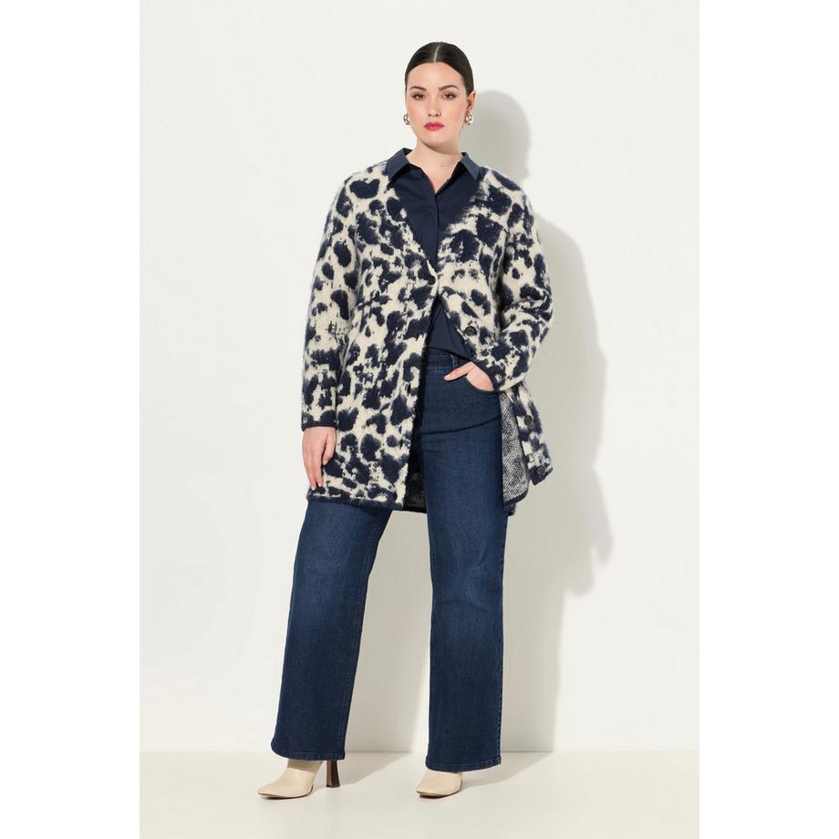 Ulla Popken Cardigan Col V Imprimé Léopard avec Laine  