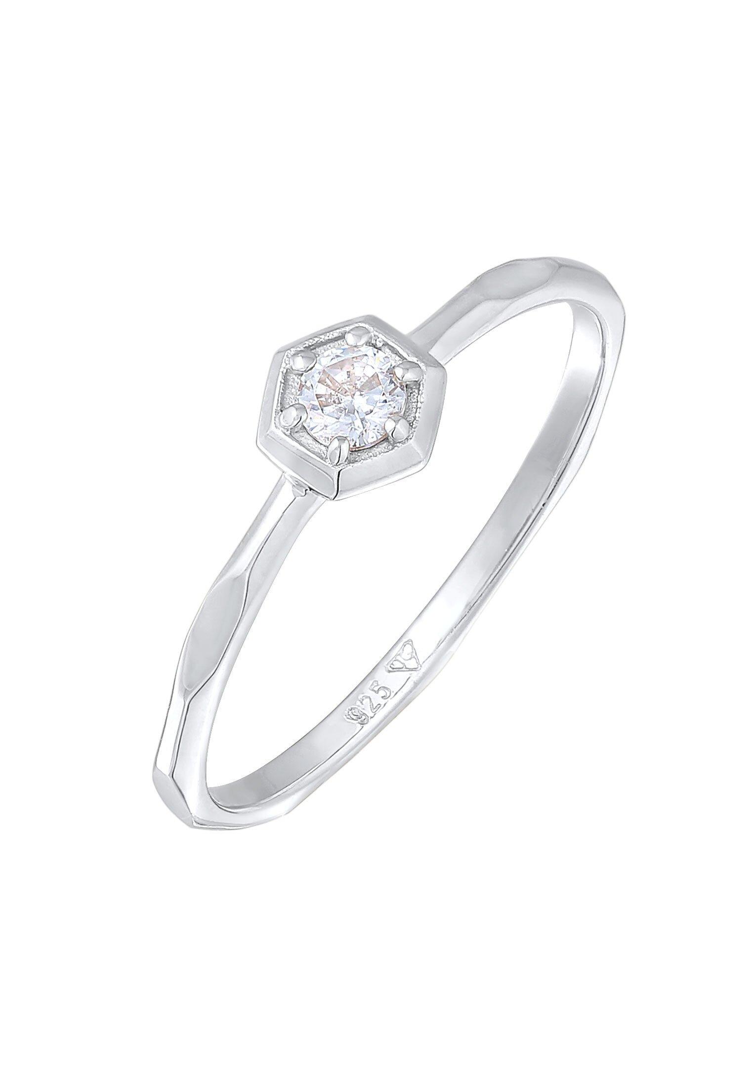 Image of Ring Zirkonia Octagon Solitär Damen Silber 58mm