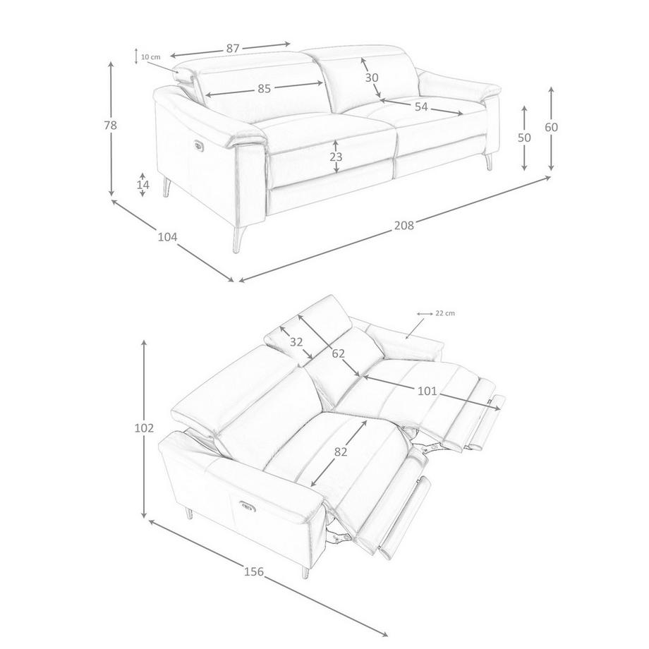 ANGEL CERDA Divano relax a 3 posti in pelle grigio tortora  