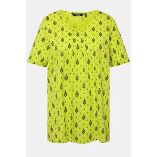 Ulla Popken  T-shirt dal taglio svasato con pieghe decorative, scollo a V e mezze maniche 