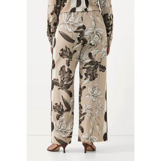 Ulla Popken  Pantalon en tissu fluide slinky, mélange d'imprimés, jambes larges et taille élastique 