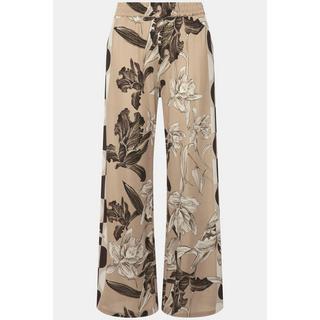 Ulla Popken  Pantalon en tissu fluide slinky, mélange d'imprimés, jambes larges et taille élastique 