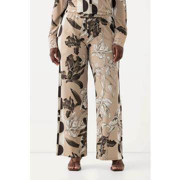 Pantalon en tissu fluide slinky, mélange d'imprimés, jambes larges et taille élastique