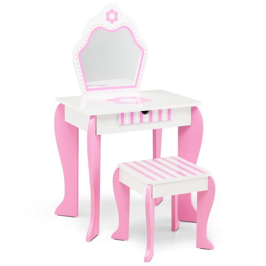 Northix  Ensemble coiffeuse et tabouret pour enfant avec miroir et tiroir 49 x 34 x 86,5 cm rose 