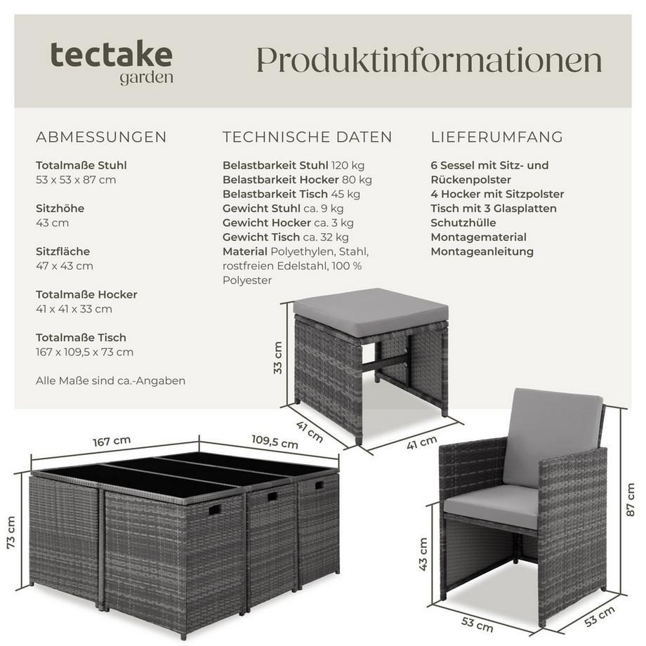 Tectake Salon de jardin MALAGA pour 6 à 10 personnes  