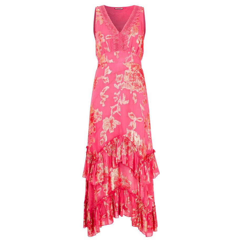 Joe Browns Robe Maxi Jacquard avec Finition Dentelle Florale et Ourlet Superposé  