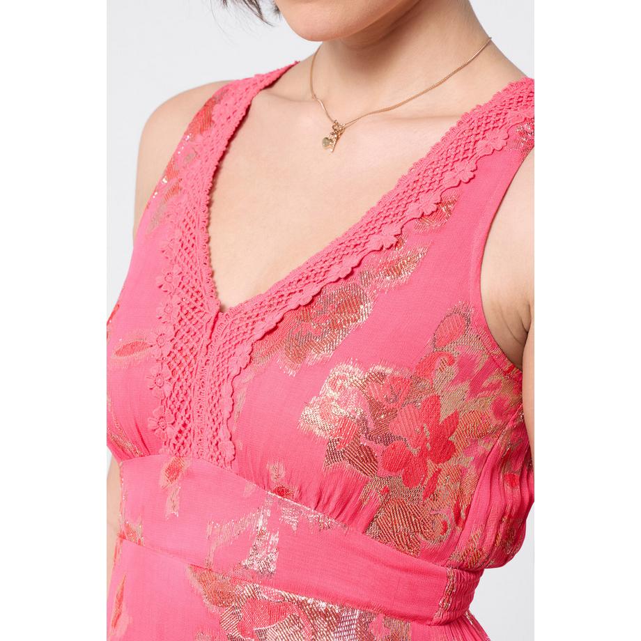 Joe Browns Robe Maxi Jacquard avec Finition Dentelle Florale et Ourlet Superposé  