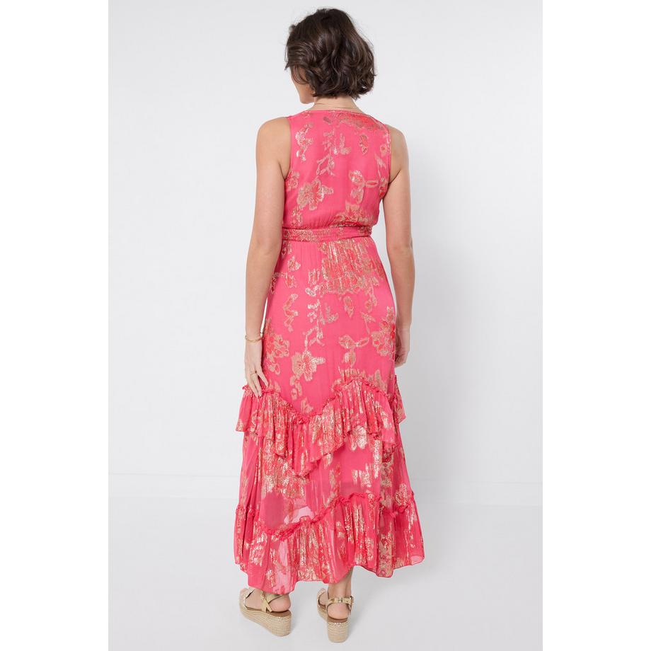 Joe Browns Robe Maxi Jacquard avec Finition Dentelle Florale et Ourlet Superposé  