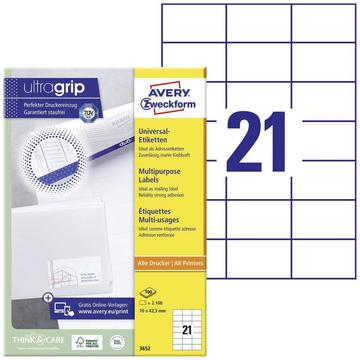 Universal-Etiketten 70 x 42.3 mm Papier Weiß 2100 St. Permanent haftend Tintenstrahldrucker