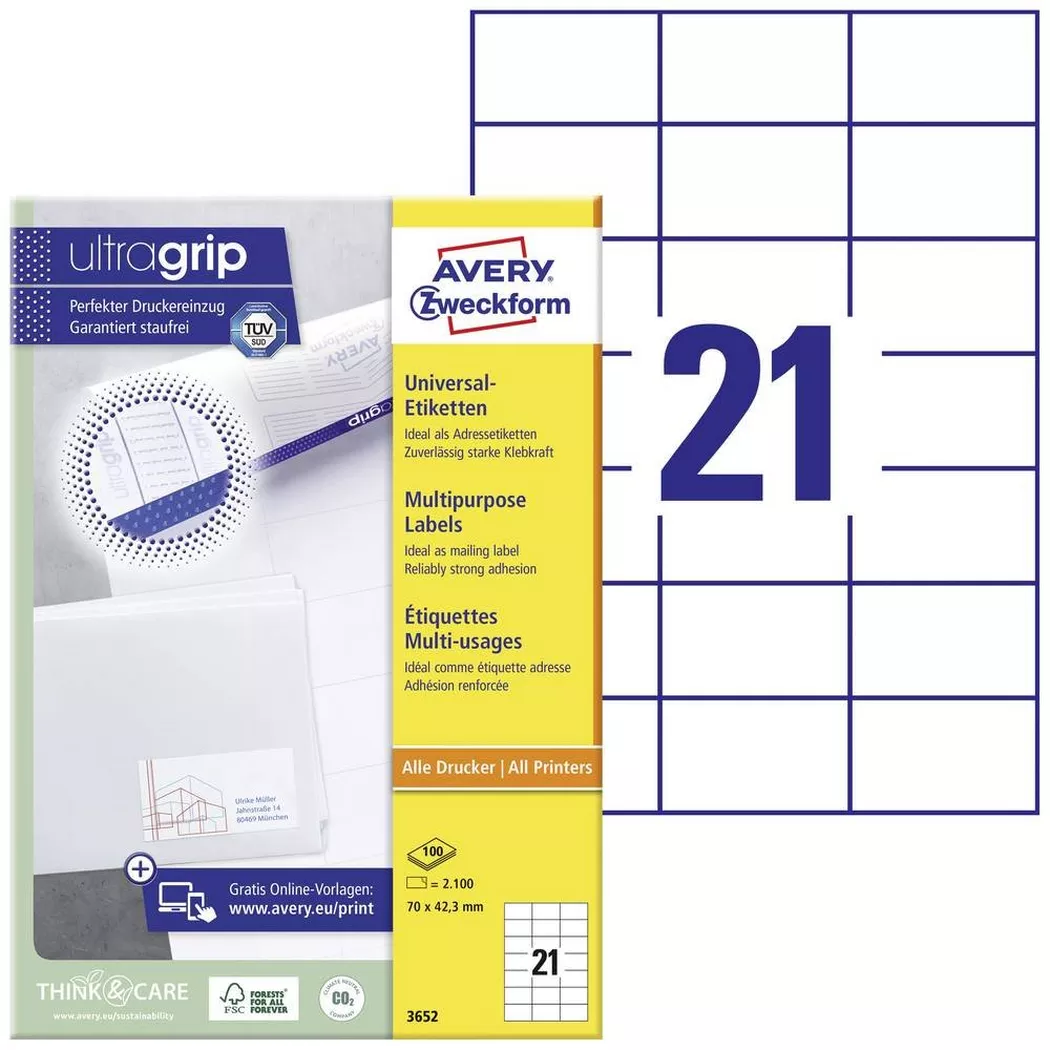 Avery-Zweckform – AVERY ZWECKFORM Etiketten 70×42,3mm, 2100 Stk., One Size, Weiss