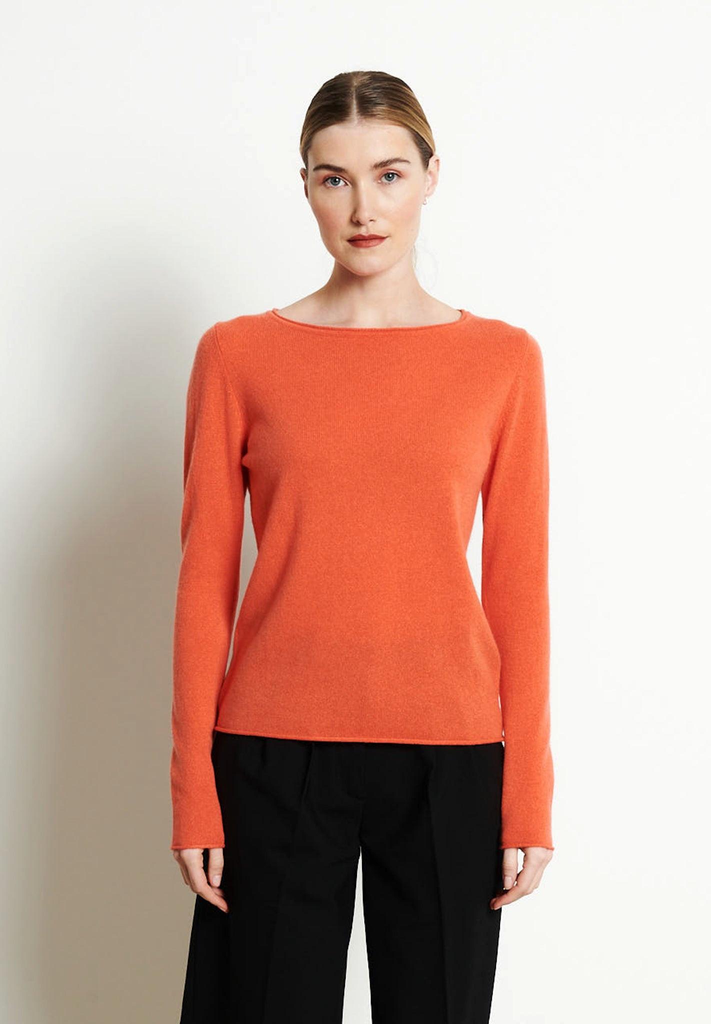Image of Lilly 5 Bootskragen Pullover - 100% Kaschmir Damen Orange XL