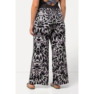 Ulla Popken  Pantalon palazzo, imprimé à fleurs, jambe large et taille élastique 