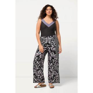 Ulla Popken  Pantalon palazzo, imprimé à fleurs, jambe large et taille élastique 