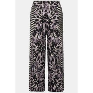 Ulla Popken  Pantalon palazzo, imprimé à fleurs, jambe large et taille élastique 