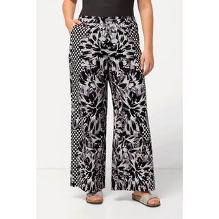 Ulla Popken  Pantalon palazzo, imprimé à fleurs, jambe large et taille élastique 