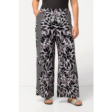 Ulla Popken  Pantalon palazzo, imprimé à fleurs, jambe large et taille élastique 