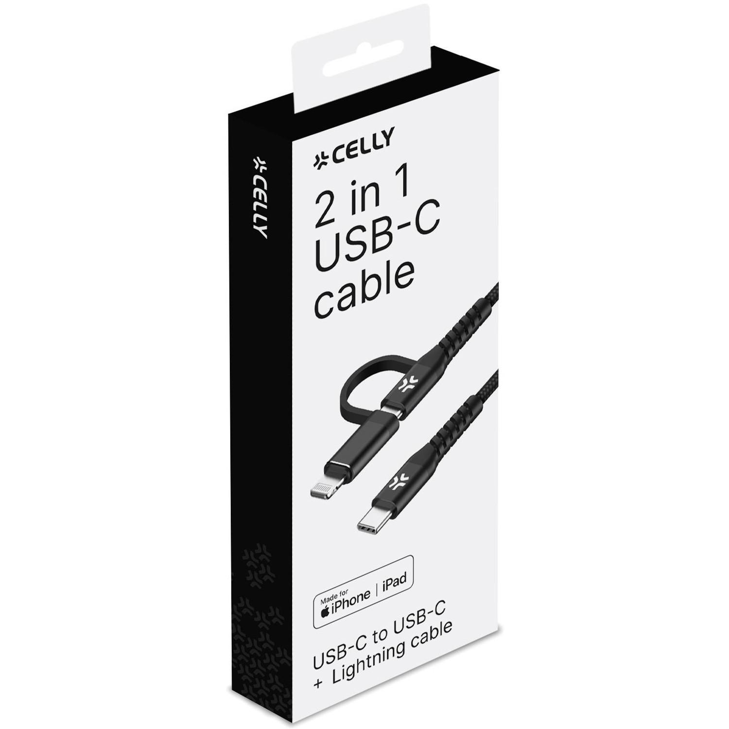 Celly  Cavo 2 in 1 USB-C - USB-C/Lightning 60W 1m Nero 