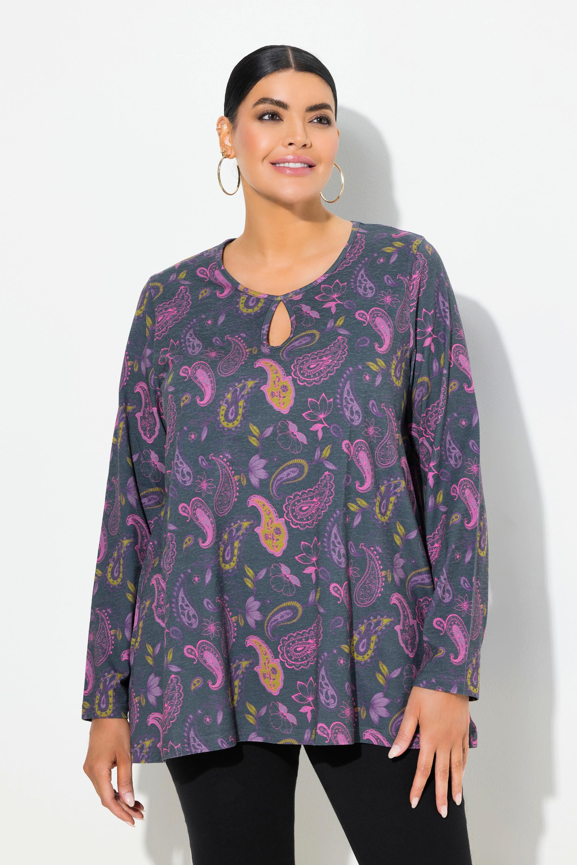 Ulla Popken  Shirt, A-Linie, Rundhals, Keyhole, Langarm 