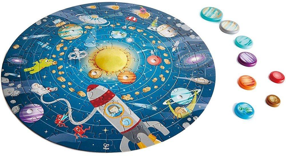 Image of Puzzle “Sonnensystem” | Rundes Sonnensystem Puzzle Spielzeug für Kinder, Holzteile und eine leuchtende LED-Sonne